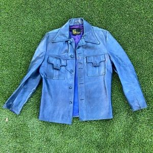Vintage 70s Style Stilton Navy Blue Leather Jacket 100% Leather-Size 38 (Medium)